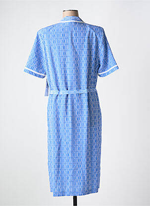 Robe mi-longue tissage crêpe manches courtes bleu FRANCE RIVOIRE femme