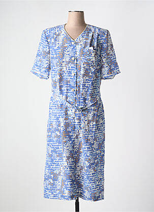 Robe mi-longue imprimé fantaisie manches courtes bleu GUY DUBOUIS femme