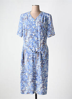 Robe mi-longue imprimé fantaisie manches courtes bleu GUY DUBOUIS femme