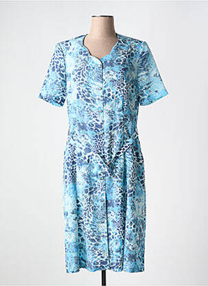 Robe mi-longue imprimé fantaisie manches courtes bleu GUY DUBOUIS femme