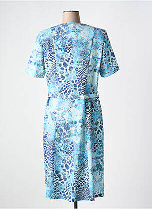 Robe mi-longue imprimé fantaisie manches courtes bleu GUY DUBOUIS femme