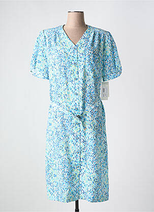 Robe mi-longue coupe fluide manches courtes bleu GUY DUBOUIS femme