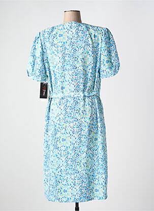 Robe mi-longue coupe fluide manches courtes bleu GUY DUBOUIS femme