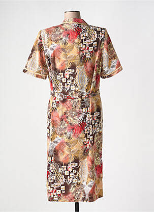 Robe mi-longue imprimé fantaisie manches courtes marron FRANCE RIVOIRE femme