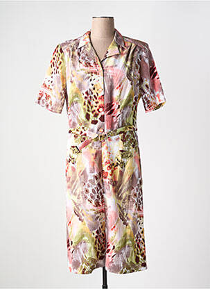 Robe mi-longue imprimé fantaisie manches courtes rose GUY DUBOUIS femme