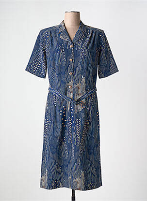 Robe mi-longue imprimé fantaisie manches courtes bleu GUY DUBOUIS femme
