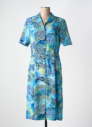 Robe mi-longue imprimé fantaisie manches courtes bleu GUY DUBOUIS femme