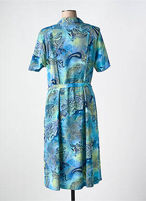 Robe mi-longue imprimé fantaisie manches courtes bleu GUY DUBOUIS femme