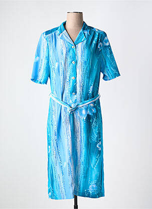 Robe mi-longue imprimé fantaisie manches courtes bleu LISA CHESNAY femme