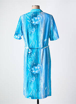 Robe mi-longue imprimé fantaisie manches courtes bleu LISA CHESNAY femme