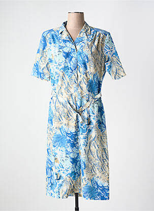 Robe mi-longue imprimé fantaisie manches courtes bleu GUY DUBOUIS femme
