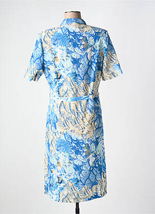 Robe mi-longue imprimé fantaisie manches courtes bleu GUY DUBOUIS femme