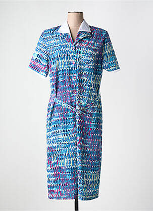 Robe mi-longue imprimé fantaisie manches courtes bleu FRANCE RIVOIRE femme