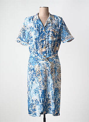 Robe mi-longue imprimé fantaisie manches courtes bleu FRANCE RIVOIRE femme