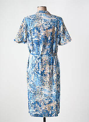 Robe mi-longue imprimé fantaisie manches courtes bleu FRANCE RIVOIRE femme