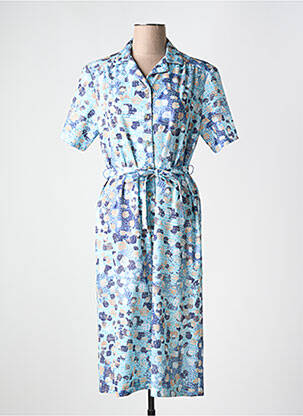Robe mi-longue imprimé fantaisie manches courtes bleu GUY DUBOUIS femme