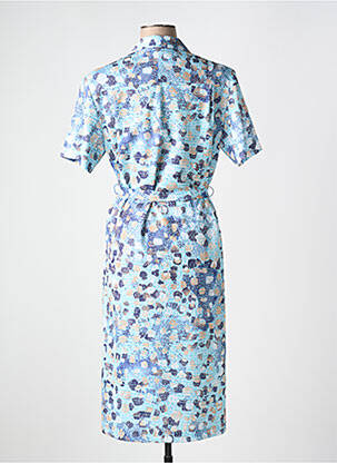 Robe mi-longue imprimé fantaisie manches courtes bleu GUY DUBOUIS femme