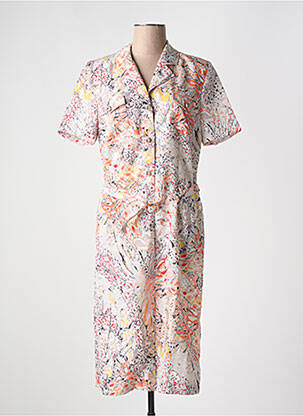 Robe mi-longue imprimé fantaisie manches courtes orange GUY DUBOUIS femme