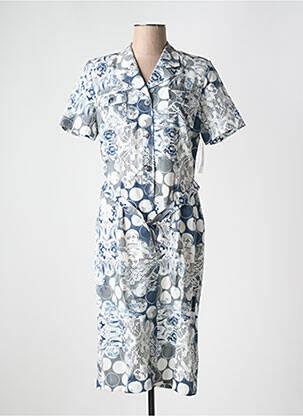 Robe mi-longue imprimé fantaisie manches courtes bleu GUY DUBOUIS femme