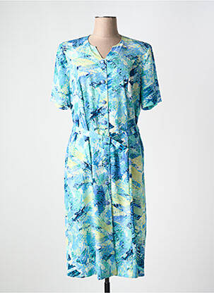 Robe mi-longue imprimé fantaisie manches courtes bleu FRANCE RIVOIRE femme