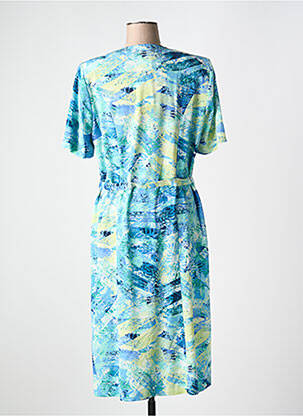 Robe mi-longue imprimé fantaisie manches courtes bleu FRANCE RIVOIRE femme