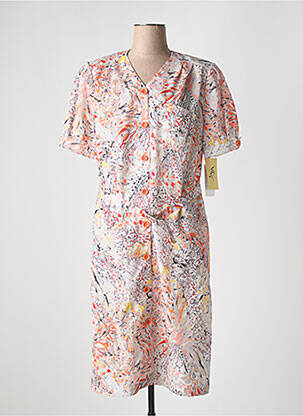Robe mi-longue imprimé fleurs manches courtes orange FRANCE RIVOIRE femme