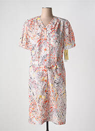 Robe mi-longue imprimé fleurs manches courtes orange FRANCE RIVOIRE femme
