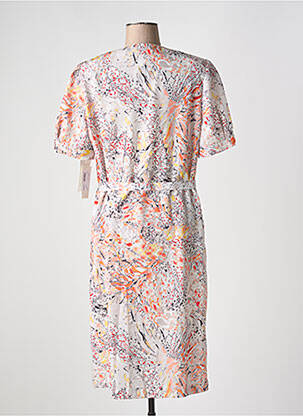 Robe mi-longue imprimé fleurs manches courtes orange FRANCE RIVOIRE femme