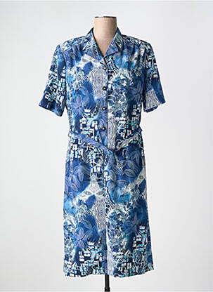 Robe mi-longue coupe fluide manches courtes bleu GUY DUBOUIS femme