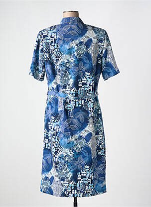 Robe mi-longue coupe fluide manches courtes bleu GUY DUBOUIS femme