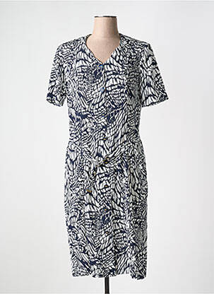 Robe mi-longue imprimé fantaisie manches courtes bleu GUY DUBOUIS femme