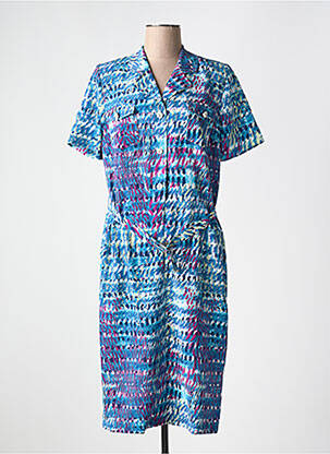 Robe mi-longue imprimé fantaisie manches courtes bleu GUY DUBOUIS femme