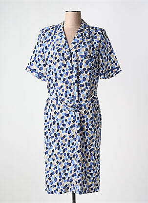 Robe mi-longue imprimé fantaisie manches courtes bleu FRANCE RIVOIRE femme