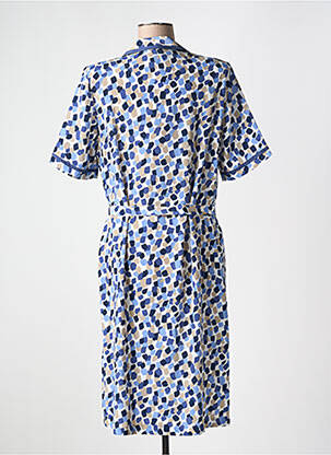 Robe mi-longue imprimé fantaisie manches courtes bleu FRANCE RIVOIRE femme