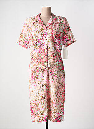 Robe mi-longue imprimé fantaisie manches courtes rose GUY DUBOUIS femme
