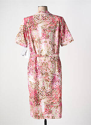 Robe mi-longue imprimé fantaisie manches courtes rose GUY DUBOUIS femme
