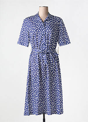 Robe mi-longue imprimé fantaisie manches courtes bleu GUY DUBOUIS femme