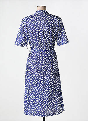 Robe mi-longue imprimé fantaisie manches courtes bleu GUY DUBOUIS femme