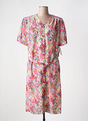 Robe mi-longue imprimé fantaisie manches courtes rose GUY DUBOUIS femme