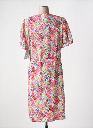Robe mi-longue imprimé fantaisie manches courtes rose GUY DUBOUIS femme