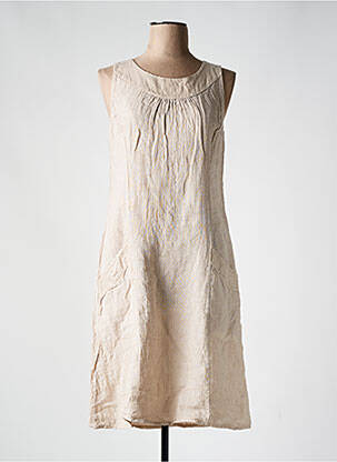 Robe mi-longue sans manche sans manche beige COULEURS DU TEMPS femme