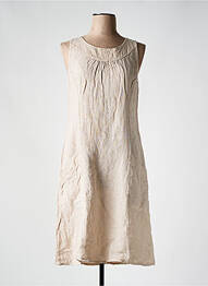 Robe mi-longue tissage crêpe sans manche beige COULEURS DU TEMPS femme