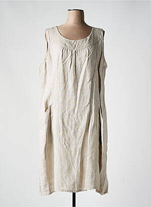 Robe mi-longue tissage crêpe sans manche gris COULEURS DU TEMPS femme
