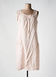 Robe mi-longue tissage crêpe sans manche rose COULEURS DU TEMPS femme