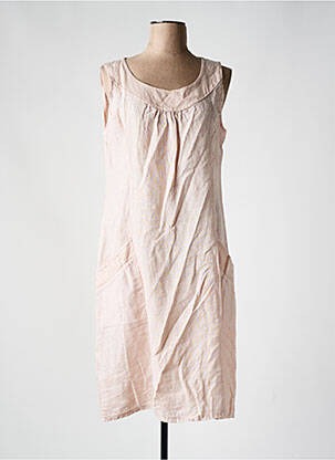 Robe mi-longue tissage crêpe sans manche rose COULEURS DU TEMPS femme