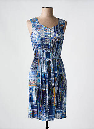 Robe mi-longue imprimé fantaisie sans manche bleu GUY DUBOUIS femme