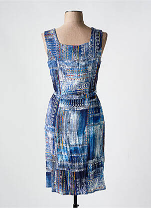 Robe mi-longue imprimé fantaisie sans manche bleu GUY DUBOUIS femme