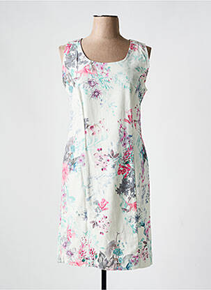 Robe mi-longue imprimé fleurs sans manche blanc FRANCE RIVOIRE femme