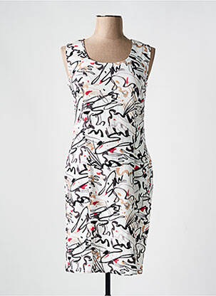 Robe mi-longue imprimé fantaisie sans manche blanc FRANCE RIVOIRE femme