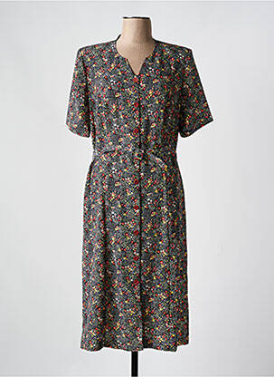 Robe mi-longue imprimé fleurs manches courtes bleu FRANCE RIVOIRE femme